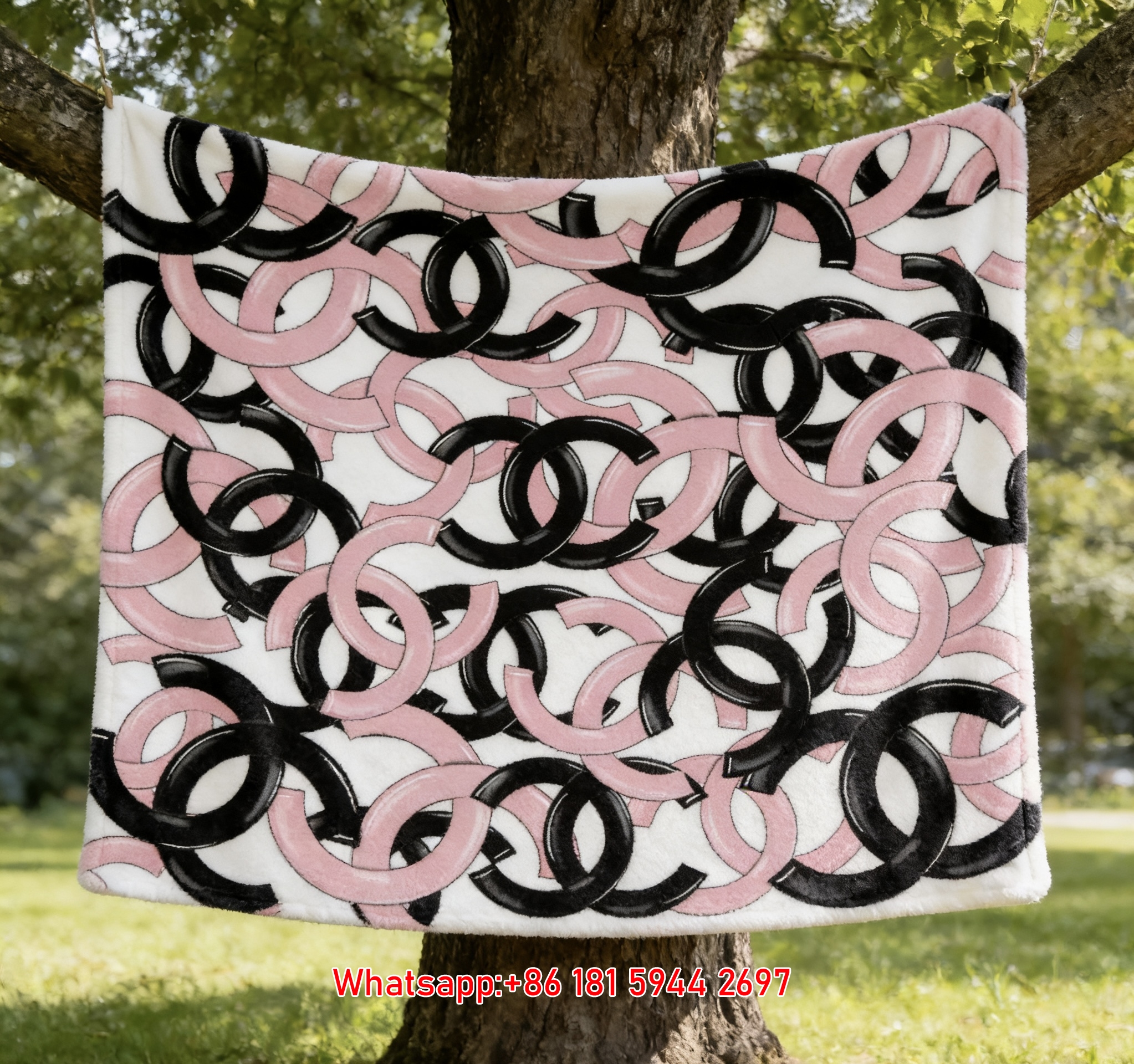 Chanel Pink Black CC Logo Flannel Throw Blanket IMG_6911